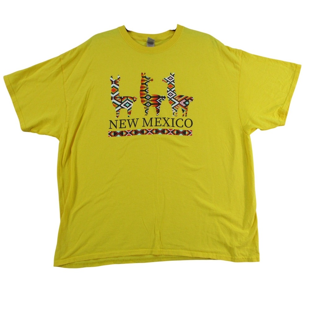 Gildan New Mexico Llama Graphic T-Shirt Mens 2XL Yellow Southwestern Cotton Tee